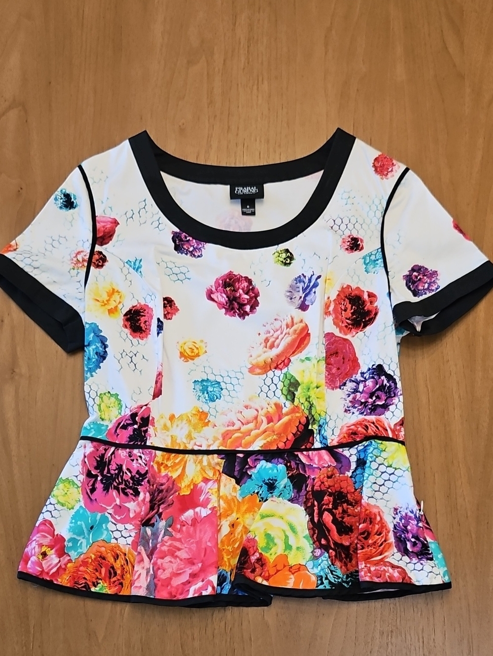 Prabal Gurung Black Trim Floral Blouse Size 8